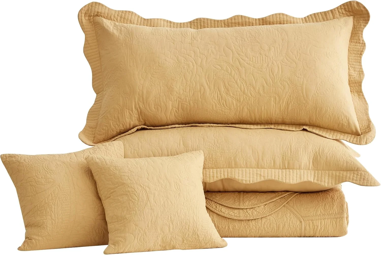 روتختی پنبه ای بزرگ کوئین Blythease، طرح بته جقه دو رو، روکش سبک وزن، ست 5 تکه - کوئین، طلایی عسلی روتختی پنبه ای بزرگ کوئین Blythease، طرح بته جقه دو رو، روکش سبک وزن، ست 5 تکه - کوئین، طلایی عسلی