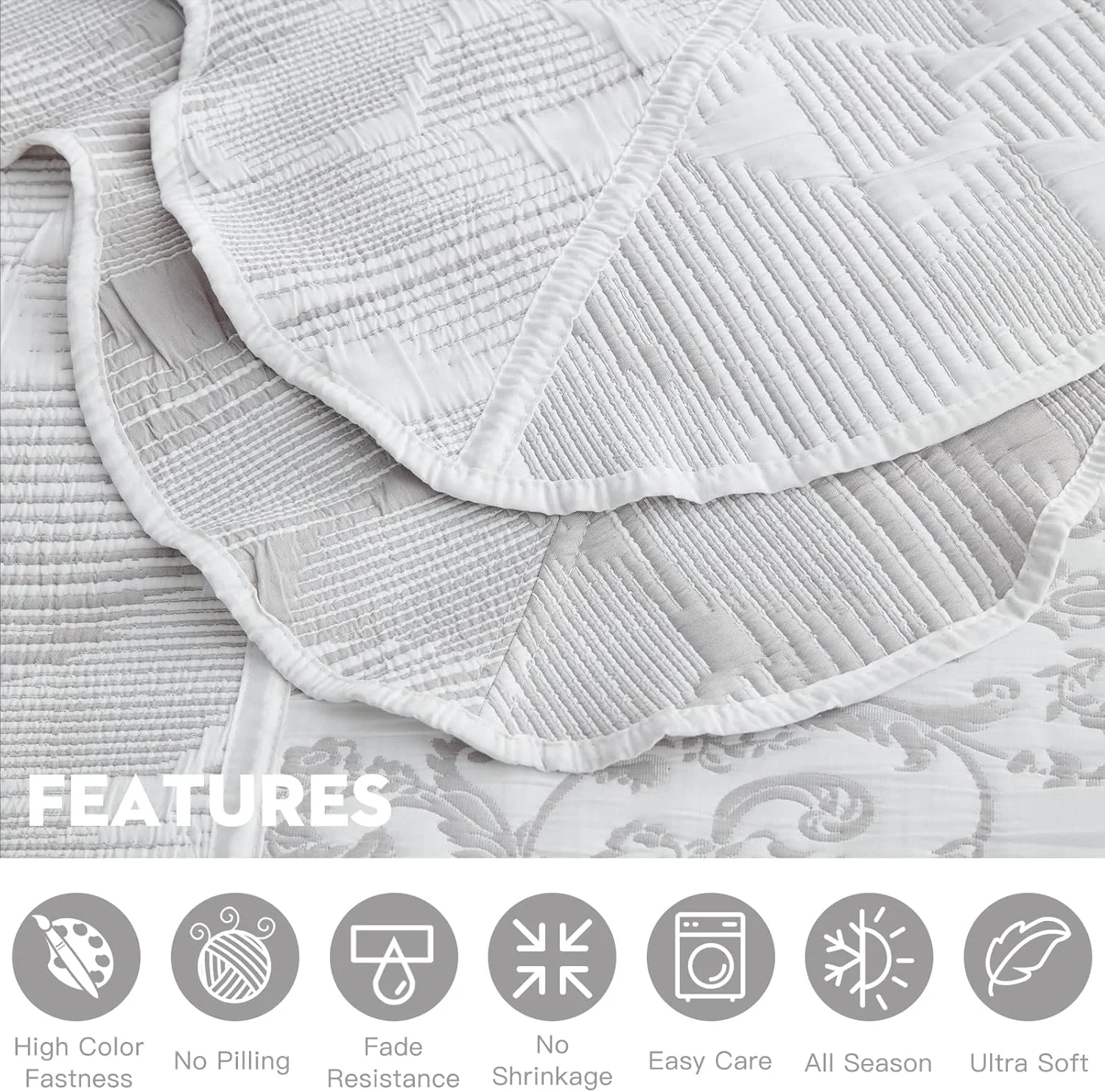 روتختی کینگ سایز بزرگ Blythease خاکستری 325x305 فوق العاده عریض، طرح ژاکارد ماتلاس دمشقی، سبک وزن، دو رو، 4 تکه، 100% میکروفایبر، کینگ/کال کینگ، خاکستری روتختی کینگ سایز بزرگ Blythease خاکستری 325x305 فوق العاده عریض، طرح ژاکارد ماتلاس دمشقی، سبک وزن، دو رو، 4 تکه، 100% میکروفایبر، کینگ/کال کینگ، خاکستری