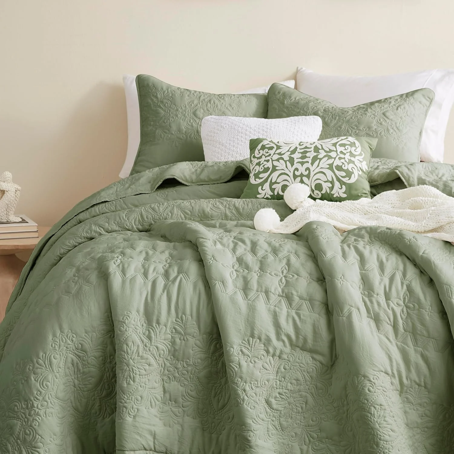 ست روتختی کینگ سایز سبز مریم گلی بوهمی با روبالشی، روتختی سبک وزن نرم بوهمی، روکش لحافی نازک لحافی طرح خانه روستایی برای تمام فصول، 3 تکه، 264x228 سانتی متر ست روتختی کینگ سایز سبز مریم گلی بوهمی با روبالشی، روتختی سبک وزن نرم بوهمی، روکش لحافی نازک لحافی طرح خانه روستایی برای تمام فصول، 3 تکه، 264x228 سانتی متر