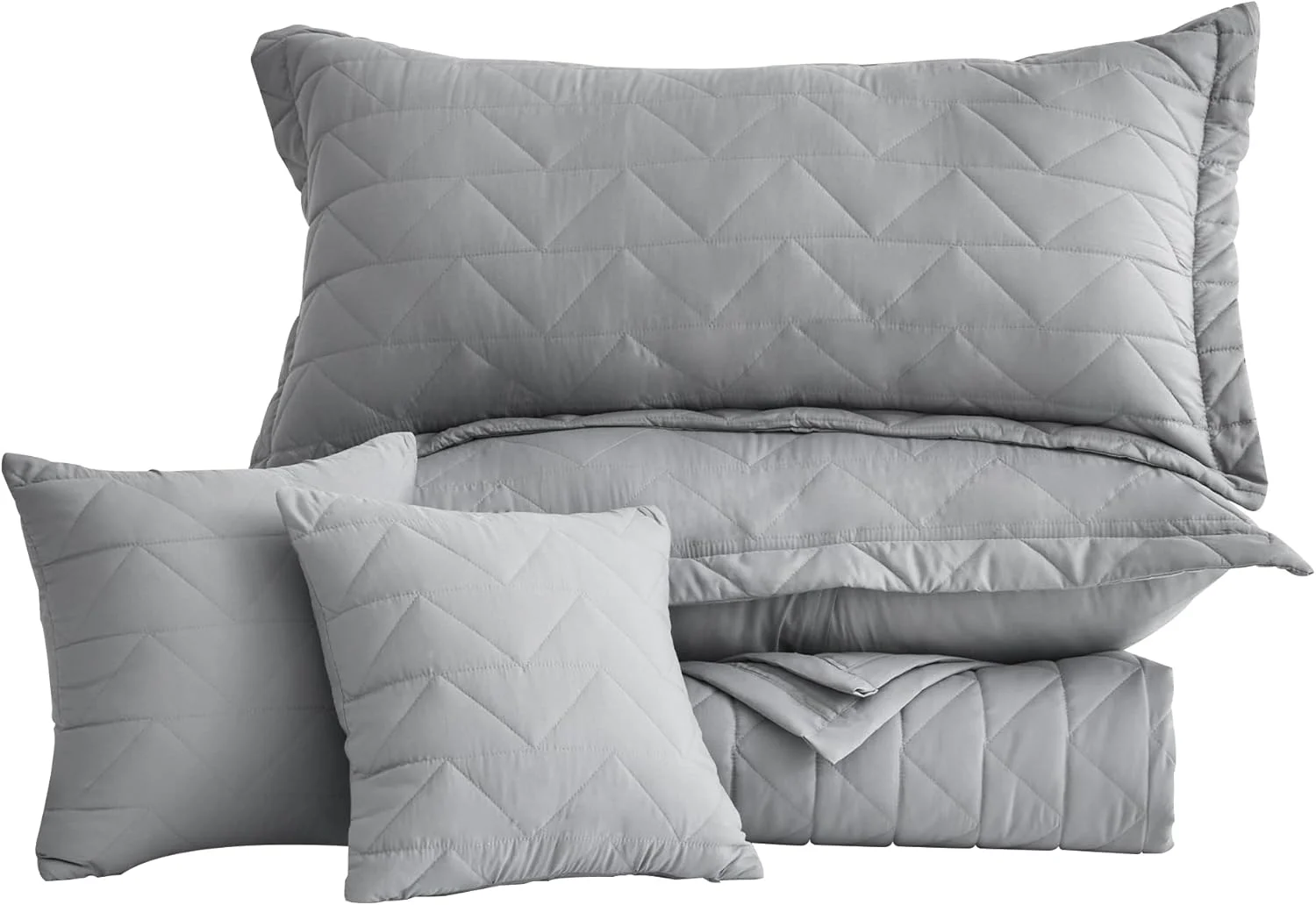 رو تختی بزرگ کینگ Blythease، طرح مدرن و معاصر، روکش سبک وزن، دو رو، ست 5 تکه، کینگ/کال کینگ، خاکستری