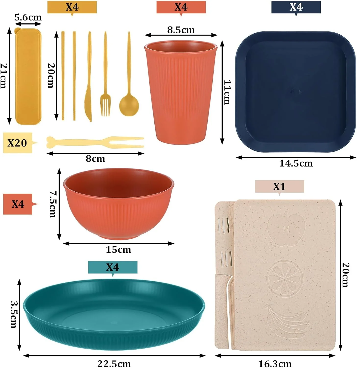 53-Piece Dinnerware Set, Unbreakable Plates and Bowls Sets, 4-Person Complete Kit with Plates,Bowls,Cups+Cutlery - Lightweight Plastic Picnic Tableware for BBQ,Outdoor,Travel (Colorful) 53-Piece Dinnerware Set, Unbreakable Plates and Bowls Sets, 4-Person Complete Kit with Plates,Bowls,Cups+Cutlery - Lightweight Plastic Picnic Tableware for BBQ,Outdoor,Travel (Colorful)