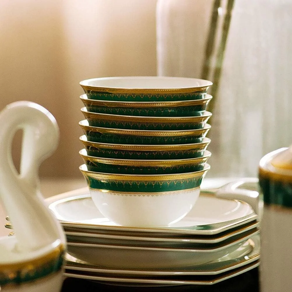 Dinner Plates Dinner Set 58-Piece Dinnerware Set Service for 10 European Court Style Classic White and Vintage Green for Casual or Formal Entertaining,