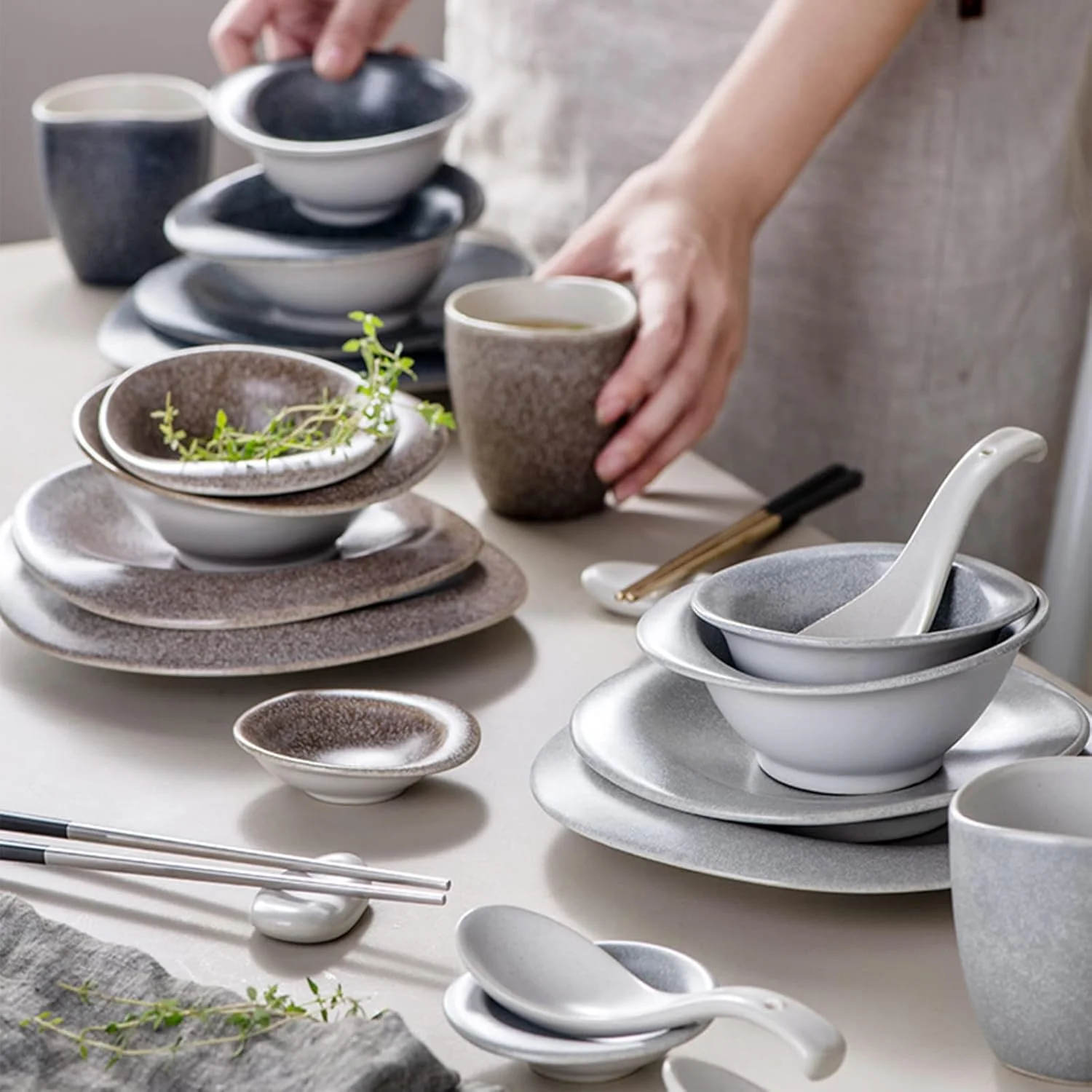 سرویس غذاخوری 52 پارچه چینی، شامل بشقاب دسر/بشقاب غذاخوری/کاسه/فنجان/نعلبکی، ست ظروف سرامیکی، ست ظروف غذاخوری آشپزخانه