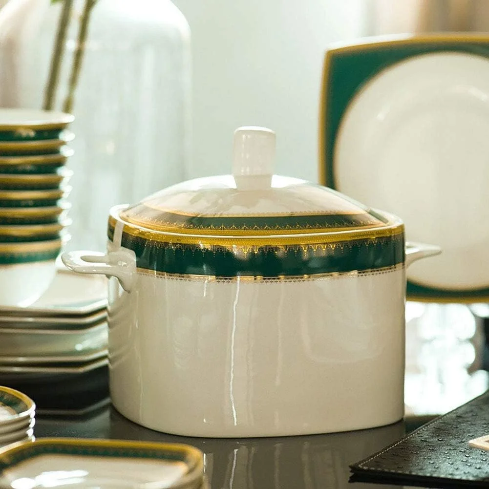 Dinner Plates Dinner Set 58-Piece Dinnerware Set Service for 10 European Court Style Classic White and Vintage Green for Casual or Formal Entertaining,