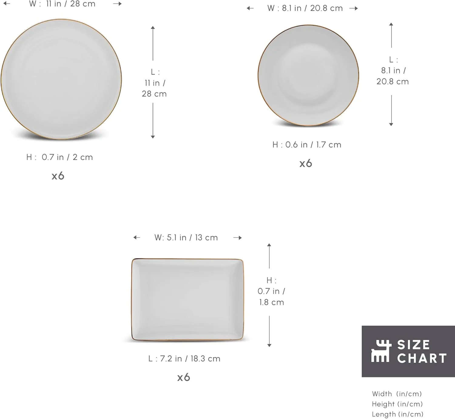 سرویس غذاخوری 18 پارچه چینی استخوانی نسل جدید کاراجا سانتو برای 6 نفر، شامل بشقاب غذاخوری، بشقاب پیش دستی، دیس سرو، سرویس ظروف، سفید طلایی