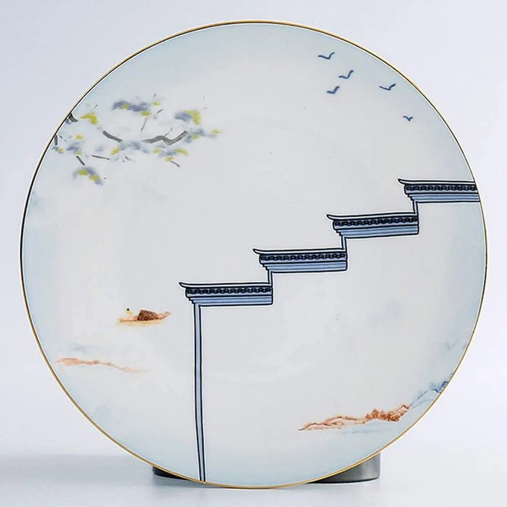 ست ظروف غذاخوری 18 پارچه سنگی، ست ظروف غذاخوری چینی سفید با طرح جوهر، ست بشقاب و کاسه سرامیکی، مناسب برای آشپزخانه/غذاخوری