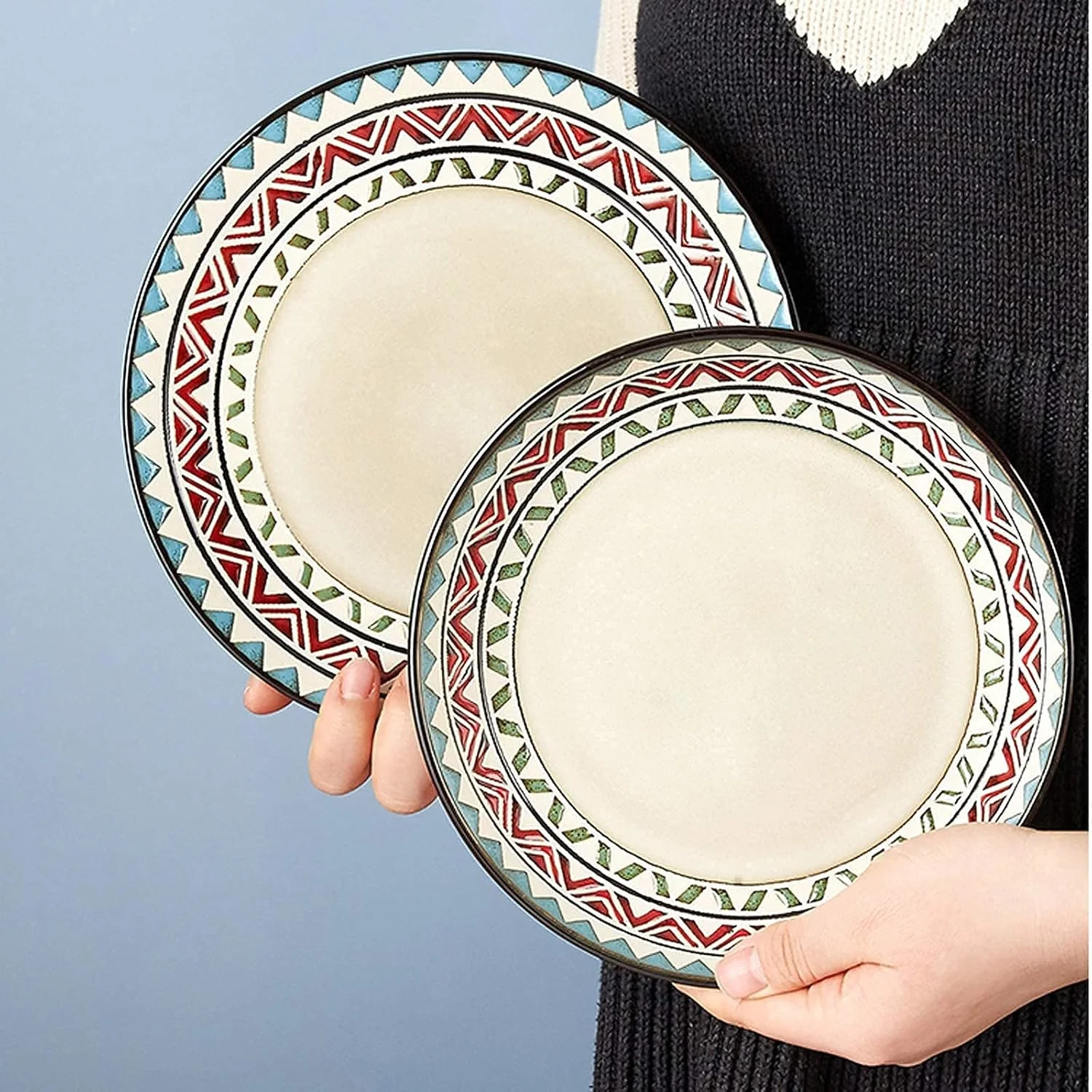 ست ظروف دسرخوری 18 پارچه، ست ظروف غذاخوری آشپزخانه با طرح هندسی رترو، ست ظروف سرامیکی شیک، لعاب واکنشگرا، مناسب برای سرو 6 نفر، پیشغذا ست ظروف دسرخوری 18 پارچه، ست ظروف غذاخوری آشپزخانه با طرح هندسی رترو، ست ظروف سرامیکی شیک، لعاب واکنشگرا، مناسب برای سرو 6 نفر، پیشغذا