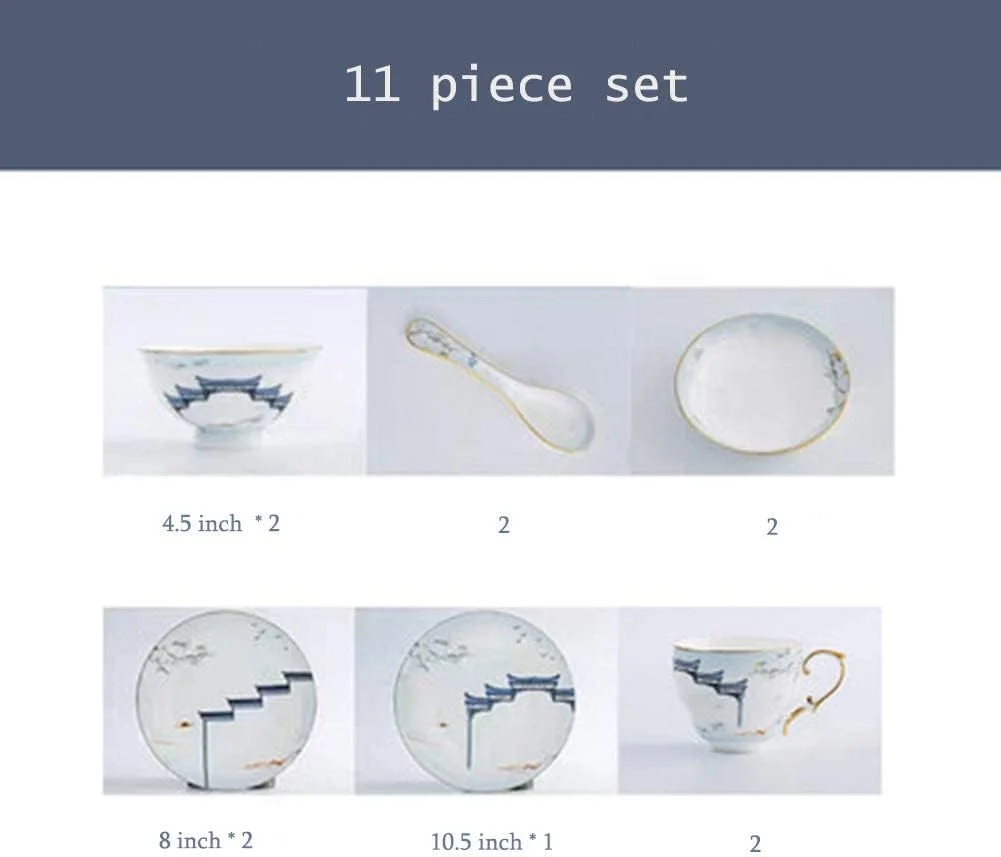 ست ظروف غذاخوری 18 پارچه سنگی، ست ظروف غذاخوری چینی سفید با طرح جوهر، ست بشقاب و کاسه سرامیکی، مناسب برای آشپزخانه/غذاخوری