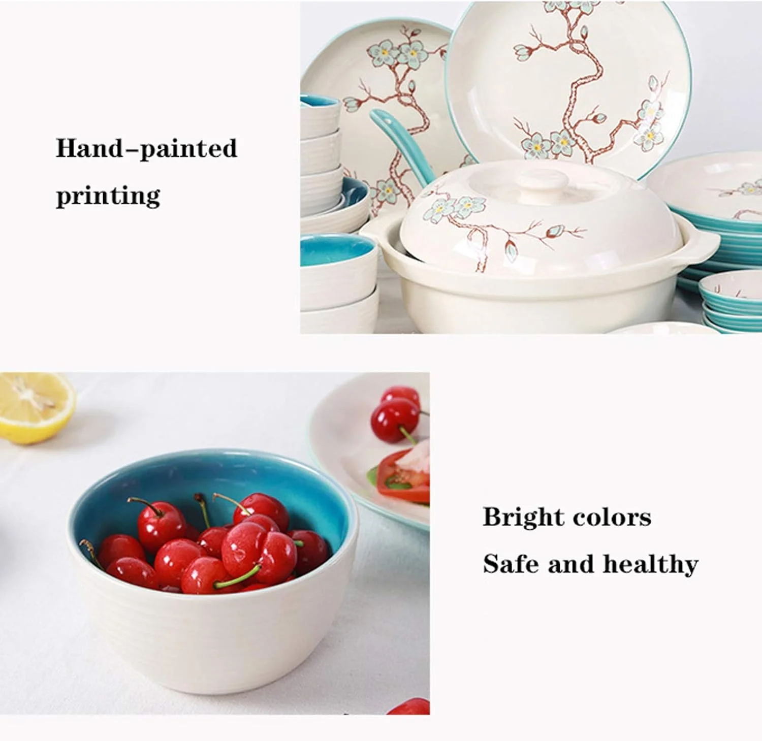 ست ظروف غذاخوری 28 پارچه آشپزخانه، ست بشقاب های سرامیکی خانگی، ظروف طرح آلوچه خلاقانه، مناسب برای 6 نفر ست ظروف غذاخوری 28 پارچه آشپزخانه، ست بشقاب های سرامیکی خانگی، ظروف طرح آلوچه خلاقانه، مناسب برای 6 نفر