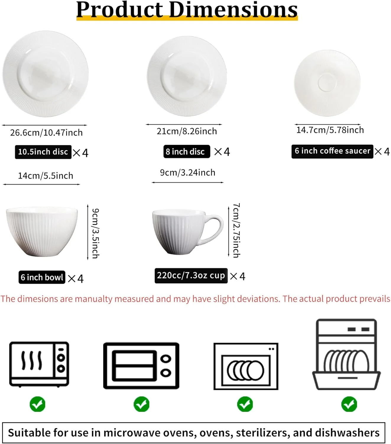 سرویس غذاخوری و قهوه خوری سرامیکی سفید 20 پارچه – بشقاب های 10.5 اینچی و 8 اینچی، نعلبکی قهوه 6 اینچی، کاسه های 6 اینچی، فنجان های 7.3 اونسی – مناسب برای مایکروویو، ماشین ظرفشویی، فر – طراحی مینیمالیستی شیک برای غذاخوری