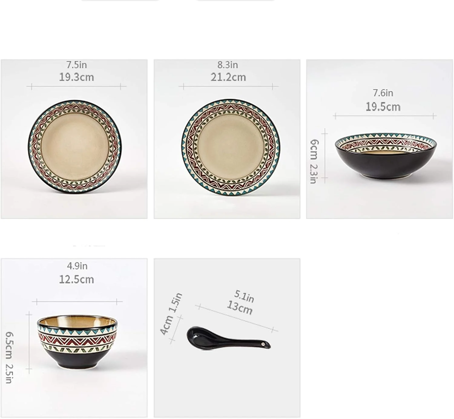 ست ظروف غذاخوری 18 پارچه طرح هندسی رترو، ست ظروف سرامیکی شیک با لعاب واکنش‌گرا، مناسب برای 6 نفر