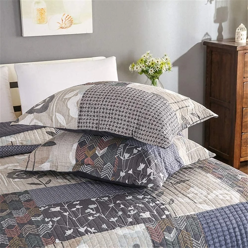 روتختی طرح قدیمی سه تکه، لحاف تکه دوزی شیک، رو تختی بزرگ مبل، روتختی پنبه ای پلی استر دو طرفه با روبالشی، -269*259 سانتی متر + 90*50 سانتی متر * 2