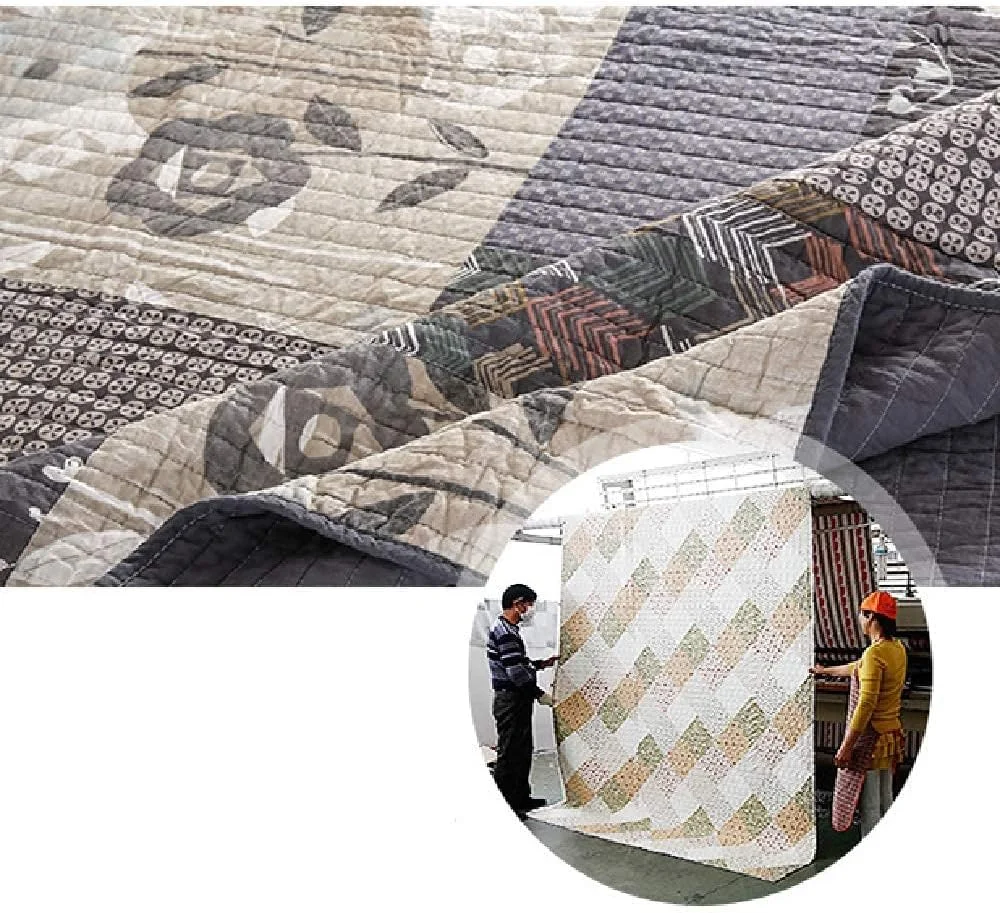 روتختی طرح قدیمی سه تکه، لحاف تکه دوزی شیک، رو تختی بزرگ مبل، روتختی پنبه ای پلی استر دو طرفه با روبالشی، -269*259 سانتی متر + 90*50 سانتی متر * 2