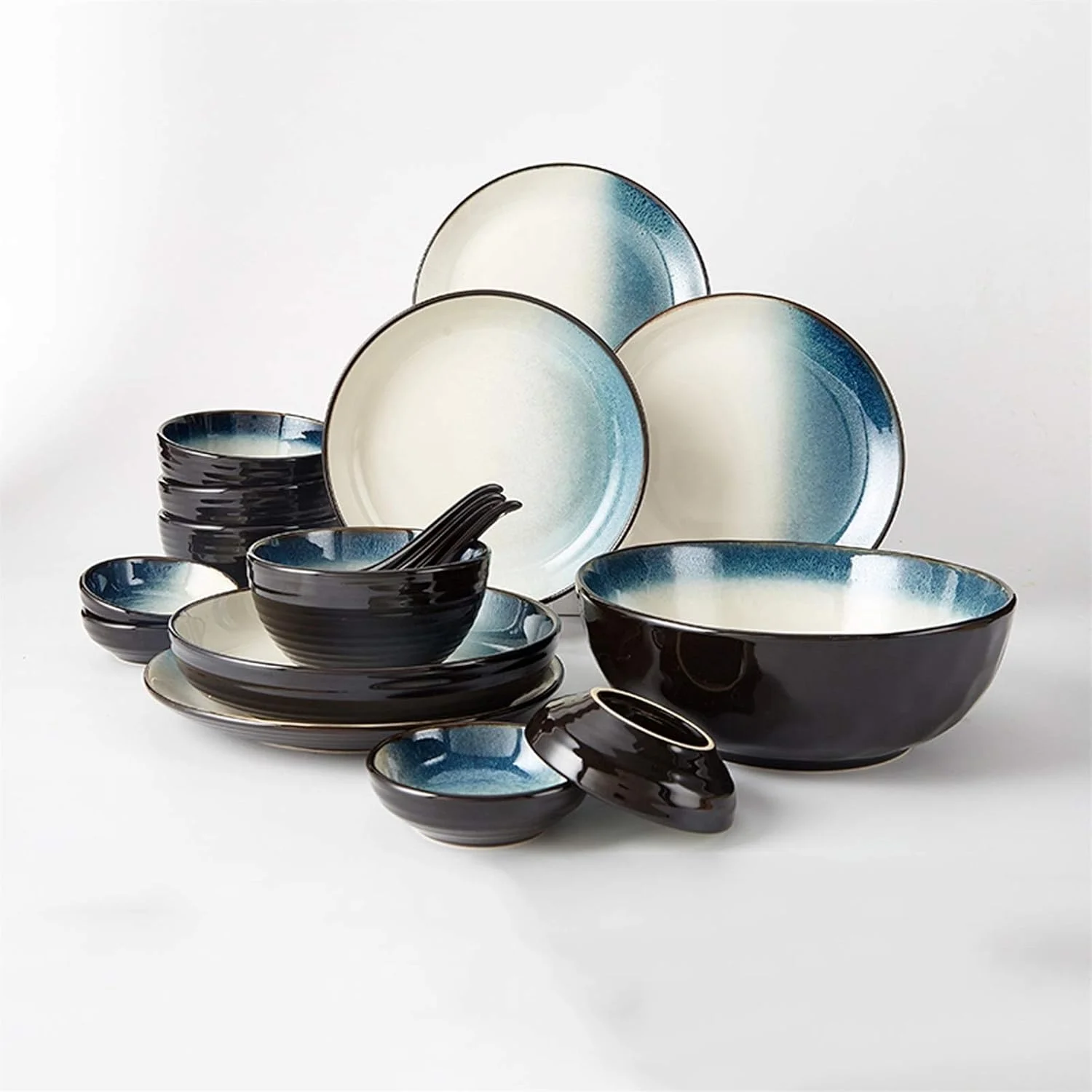 ست ظروف غذاخوری 18 پارچه سرامیکی، ست بشقاب های شیک و بادوام گرد مناسب برای 4 نفر، قابل استفاده در مایکروویو و ماشین ظرفشویی