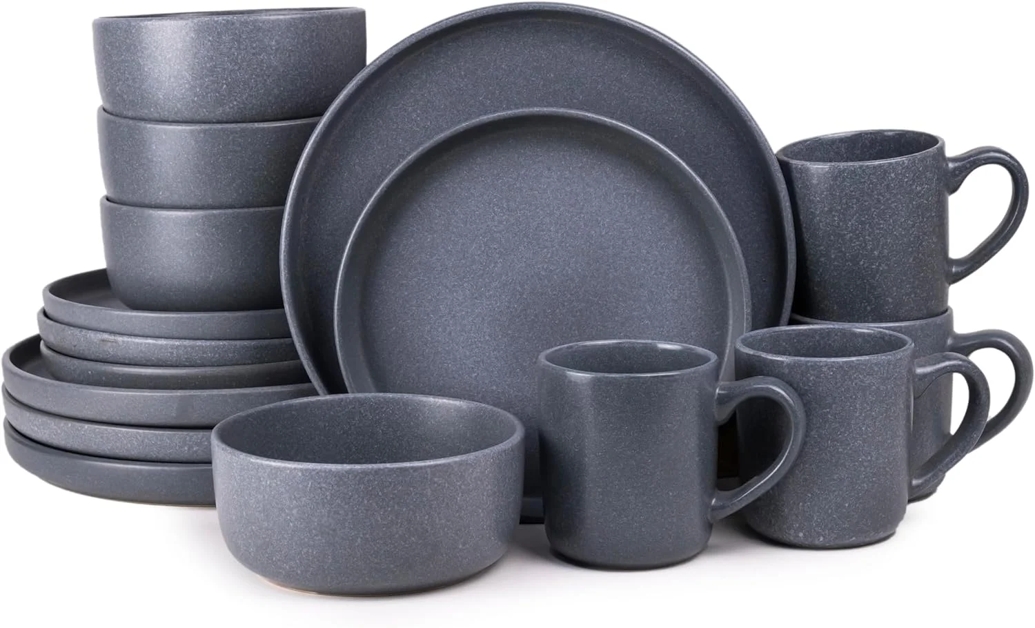 ست ظروف غذاخوری 16 پارچه سنگی KERA italia، ست شام، ظروف غذاخوری آشپزخانه سرامیکی، ست سرو غذا برای 4 نفر، بشقاب شام 26 سانتی متری، بشقاب 20 سانتی متری، کاسه غلات، لیوان KUMBA خاکستری تیره