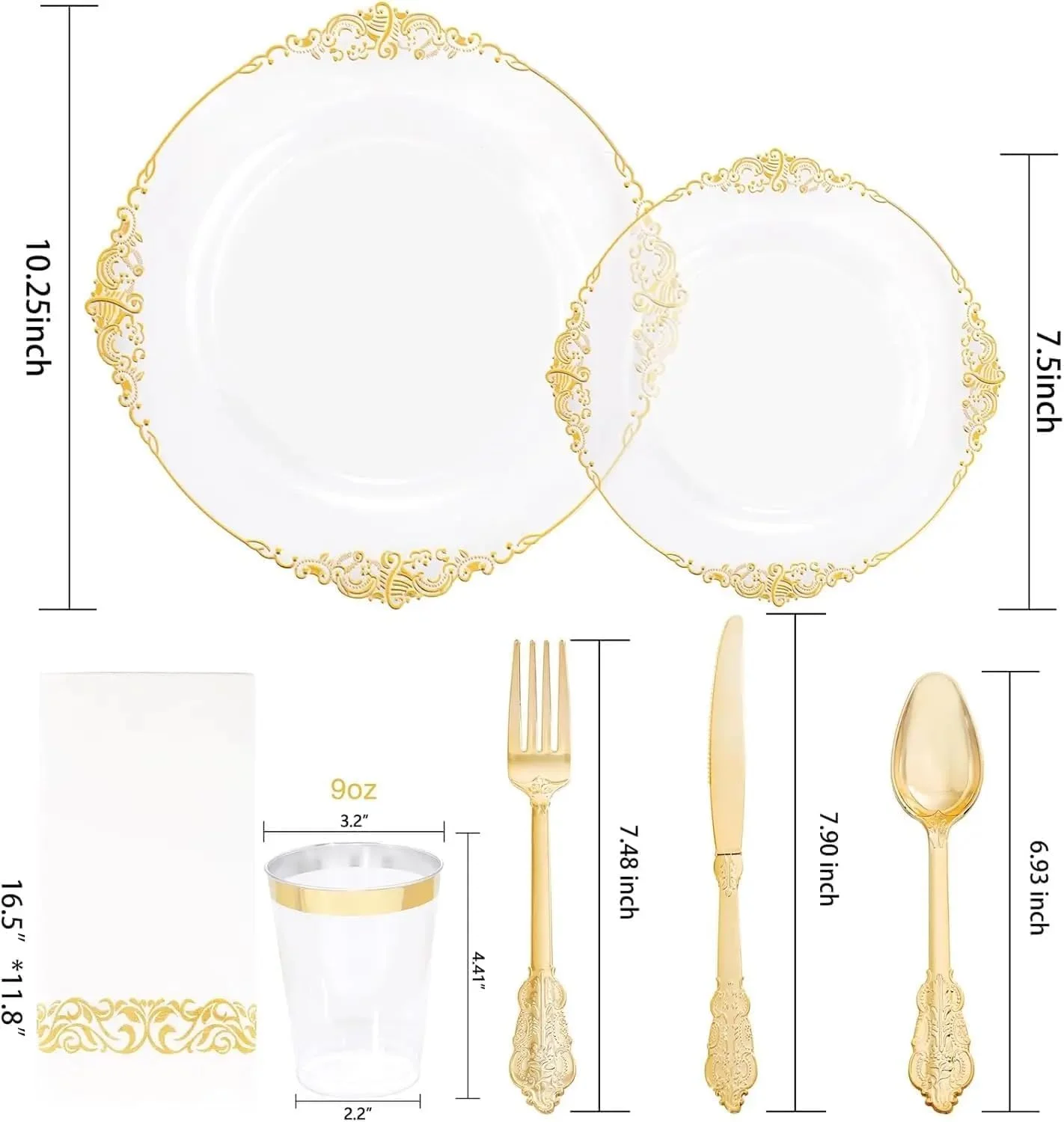 ست ظروف یکبار مصرف 175 پارچه طلایی سفید – مناسب برای 25 مهمان – شامل بشقاب، فنجان، دستمال سفره، چنگال، قاشق، چاقو – ظروف غذاخوری یکبار مصرف با حاشیه طلایی برای عروسی، تولد، جشن نوزاد، مراسم ست ظروف یکبار مصرف 175 پارچه طلایی سفید – مناسب برای 25 مهمان – شامل بشقاب، فنجان، دستمال سفره، چنگال، قاشق، چاقو – ظروف غذاخوری یکبار مصرف با حاشیه طلایی برای عروسی، تولد، جشن نوزاد، مراسم