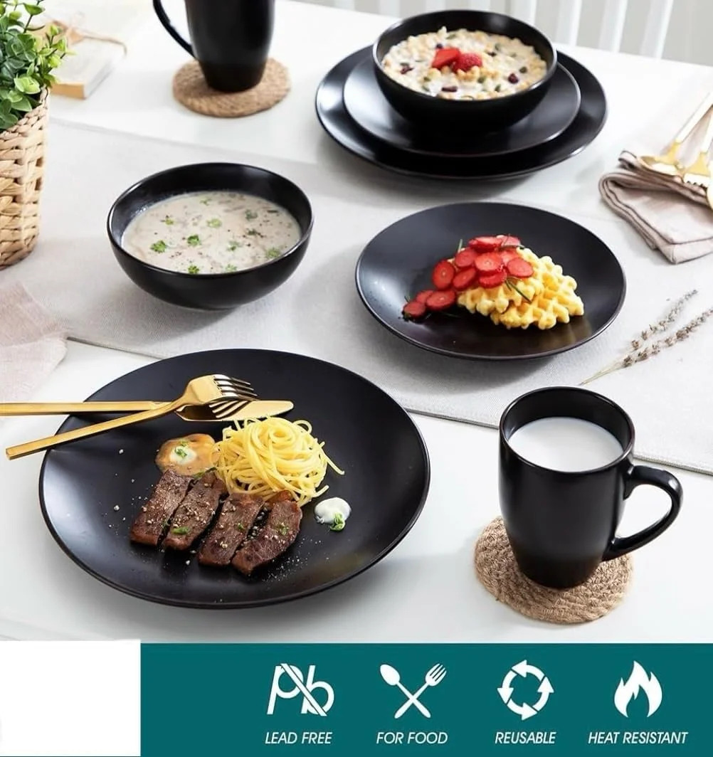 سرویس غذاخوری 16 پارچه سنگی، ست مشکی مات، مناسب برای 4 نفر سرویس غذاخوری 16 پارچه سنگی، ست مشکی مات، مناسب برای 4 نفر