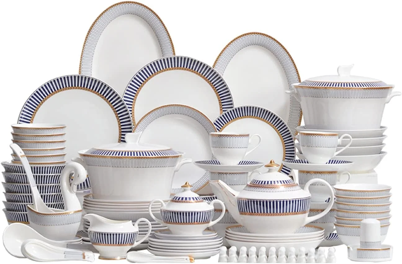 سرویس ظروف غذاخوری 108 پارچه، ست بشقاب سرامیکی، ست بشقاب و کاسه چینی استخوانی، ظروف هدیه شیک، مناسب برای پذیرایی از مهمانی ها و رویدادها برای 10 نفر