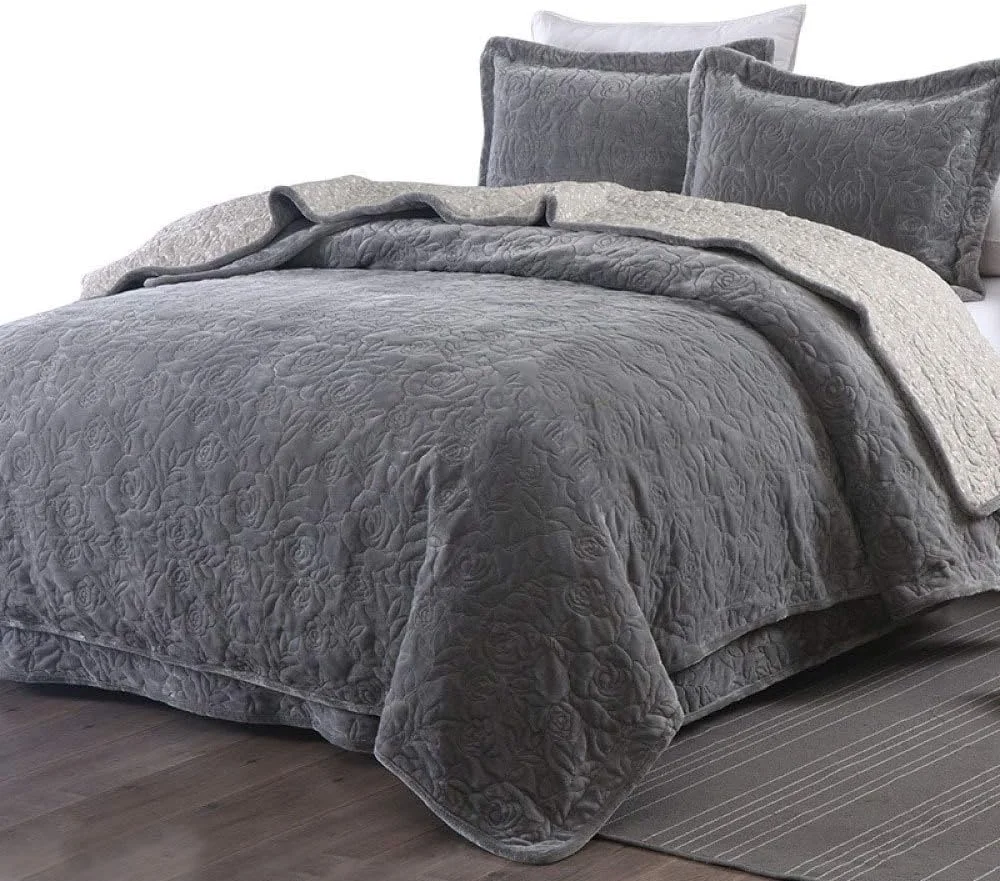 روتختی لحافی، پتو و روتختی فلانل پنبه ای، ست 3 تکه، یک نفره و دو نفره، پتوی چند منظوره، مناسب تمام فصول، فوق العاده نرم و گرم، ملحفه با 2 روبالشی، خاکستری-150x200cm+50x70cmx2