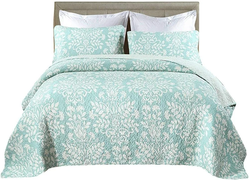 ست لحاف سه تکه سبز روشن سایز کامل/دو نفره به عنوان روتختی/روانداز/کاور تخت - سبک وزن، دو رو، تزئینی