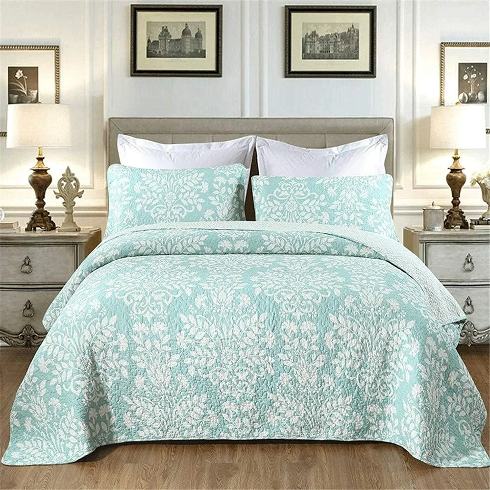 ست لحاف سه تکه سبز روشن سایز کامل/دو نفره به عنوان روتختی/روانداز/کاور تخت - سبک وزن، دو رو، تزئینی