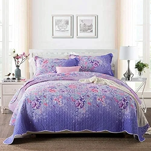 ست روتختی لحاف چاپی با کیفیت 3 تکه لحاف پنبه ای لحاف رو تختی سایز کینگ لحاف چند منظوره چهار فصل روکش تخت (230x250cm) با 2 روبالشی (50x70cmx2)، آبی2