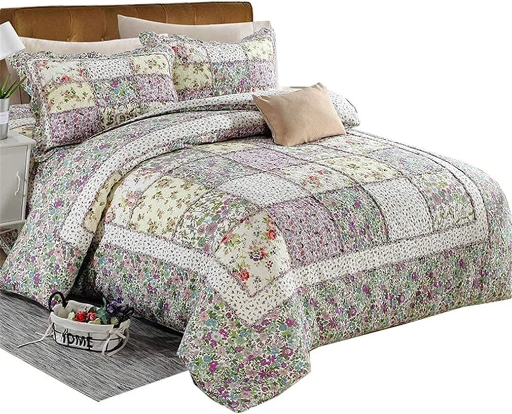 روتختی تکه دوزی 3 تکه؛ لحاف دست دوز تکه ای جنس پنبه 230 * 270 سانتی متر + 50 * 70 سانتی متر 2 عدد برای تخت 135 یا 150