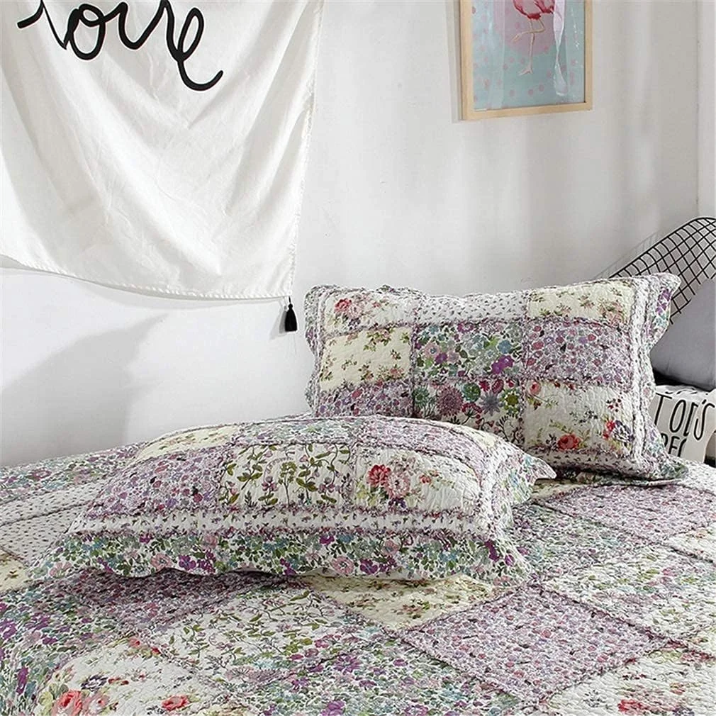 روتختی تکه دوزی 3 تکه؛ لحاف دست دوز تکه ای جنس پنبه 230 * 270 سانتی متر + 50 * 70 سانتی متر 2 عدد برای تخت 135 یا 150