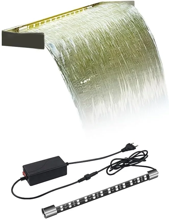 آبنمای استخری QXRSOP، آبشار استیل با نور LED هفت رنگ، آبنماهای رنگارنگ با کنترل از راه دور، مناسب برای آبریز حوض، فواره های بیرونی، دکوراسیون حیاط، باغ و استخر، اندازه 12 اینچ