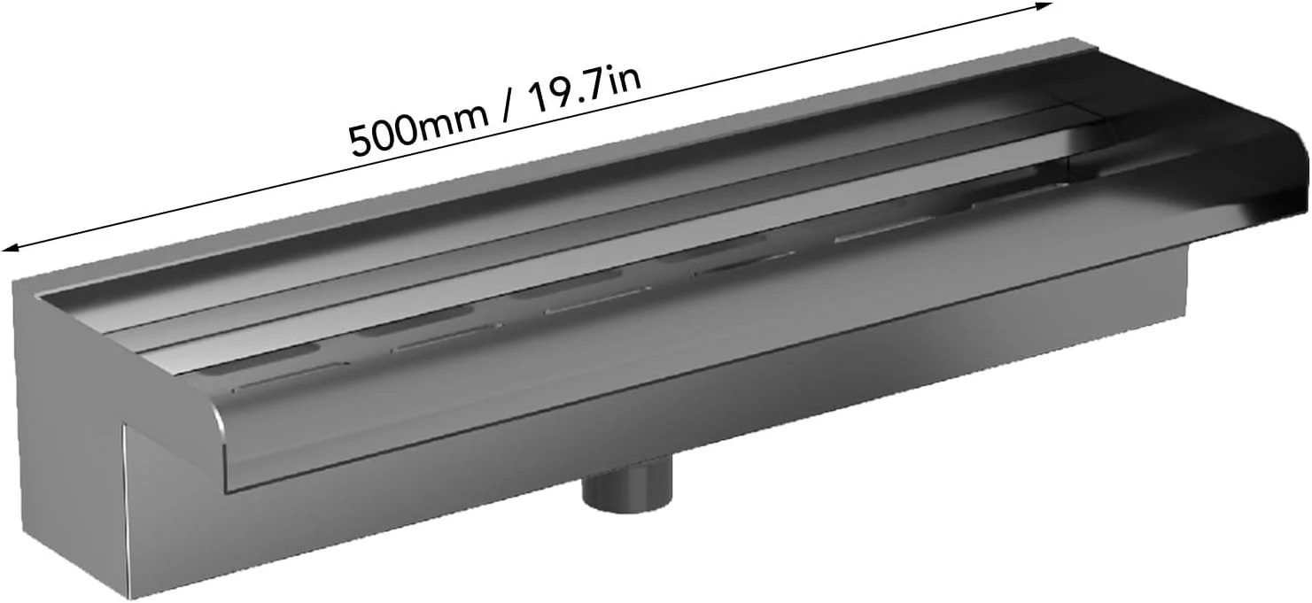 آبشار استخری از جنس استیل ضد زنگ 304، فواره حیاط، خروجی آب برای استخر شنا در فضای باز، طراحی با دهانه بالایی و خروجی آب پهن