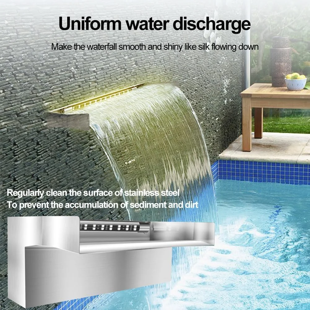 آبنمای استخری QXRSOP، آبشار استیل با نور LED هفت رنگ، آبنماهای رنگارنگ با کنترل از راه دور، مناسب برای آبریز حوض، فواره های بیرونی، دکوراسیون حیاط، باغ و استخر، اندازه 12 اینچ