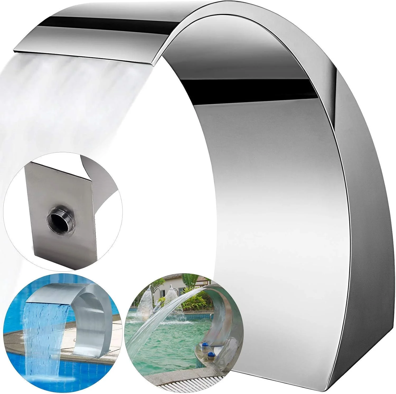 آبنمای استخر DSFSDG، آبشار استیل ضد زنگ نقره ای برای استخرهای داخل زمینی، باغ، آبشارهای فضای باز، ویژگی برکه با ریزش یکنواخت آب، آبنماهای فضای باز