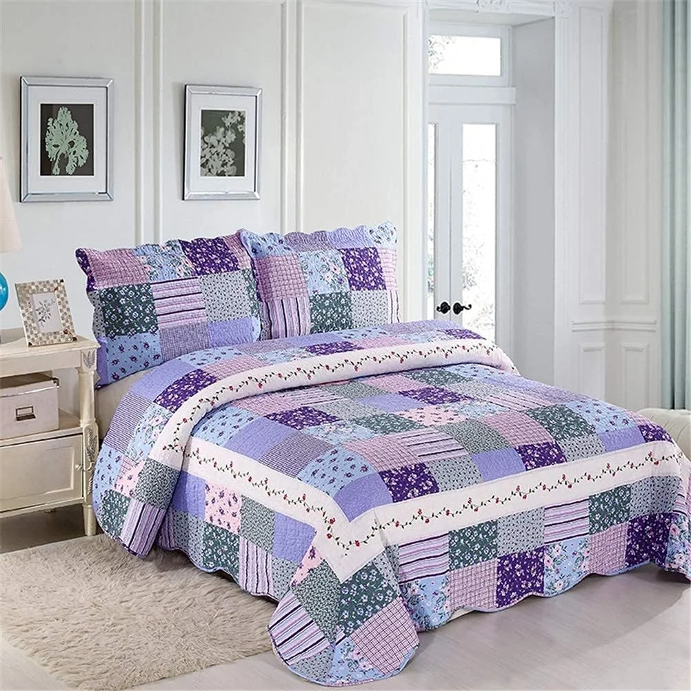 روتختی کینگ سایز طرح دار 230 در 250 سانتی متر، پنبه ای، طرح گل آمریکایی، روتختی و رولحافی دو رو، ست 3 تکه لحاف نرم با 2 عدد روبالشی