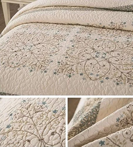 روتختی لحافی طرح دار درجه یک مناسب تمام فصول، 100% پنبه، رو تختی گلدوزی شده یک نفره، دو نفره، سایزهای مختلف، 3 تکه، پتو/روکش تخت چند منظوره + 2 روبالشی، 250x290 سانتی متر + 50x70 سانتی مترx2