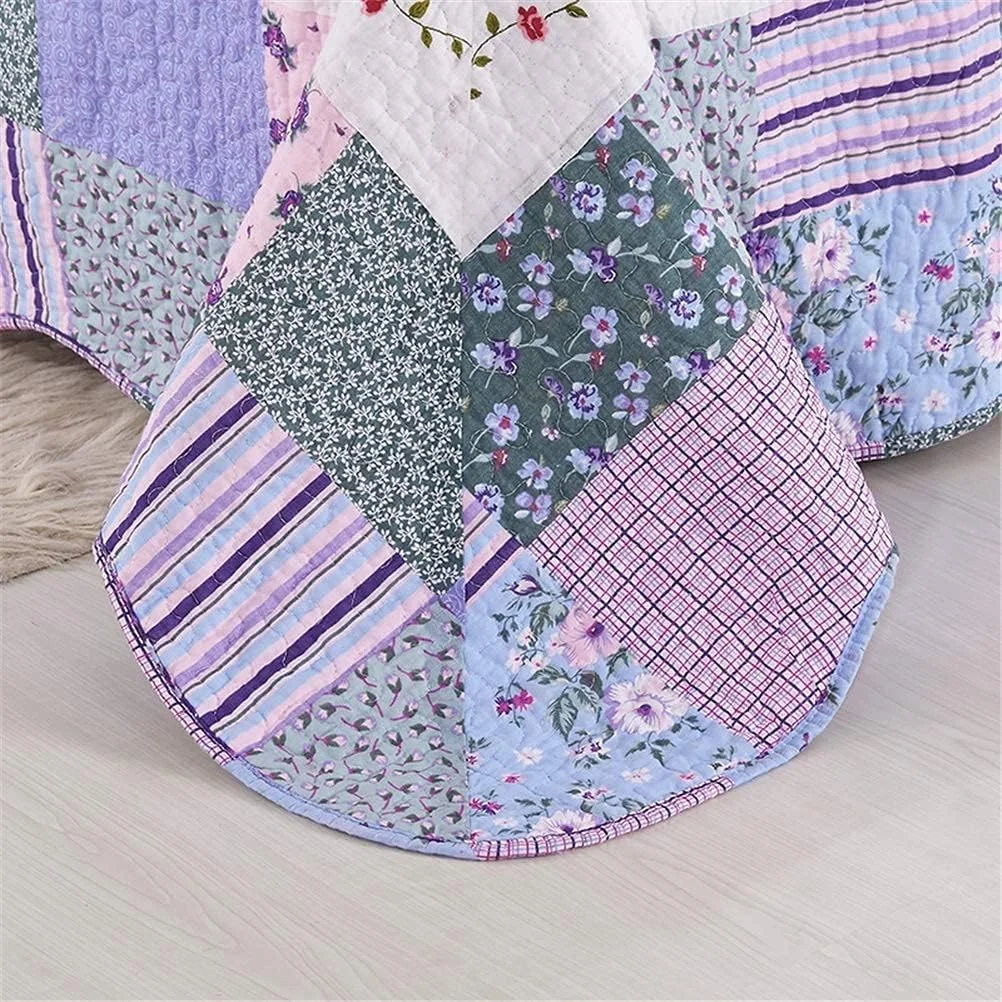 روتختی کینگ سایز طرح دار 230 در 250 سانتی متر، پنبه ای، طرح گل آمریکایی، روتختی و رولحافی دو رو، ست 3 تکه لحاف نرم با 2 عدد روبالشی