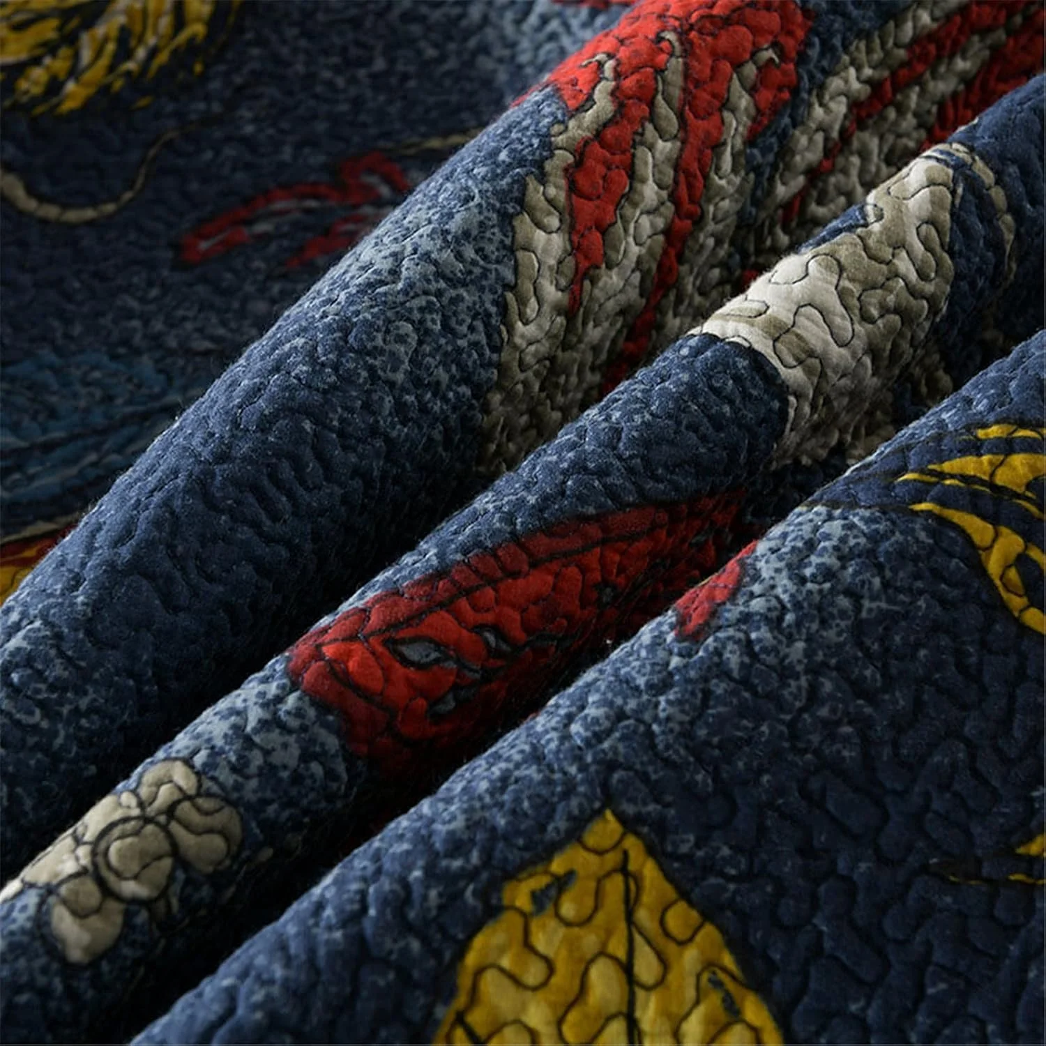 روتختی لحاف دار آبی 3 تکه پنبه ای دو رو طرح قرمز وینتیج سایز کینگ 230x250 سانتی متر به همراه 2 روبالشی 50x70 سانتی متر