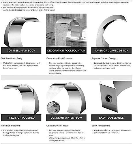 فواره استخر DSFSDG، فواره آبشاری استیل ضد زنگ، فواره باغی استخر، حمام ضربه ای اسپا، فواره منظره