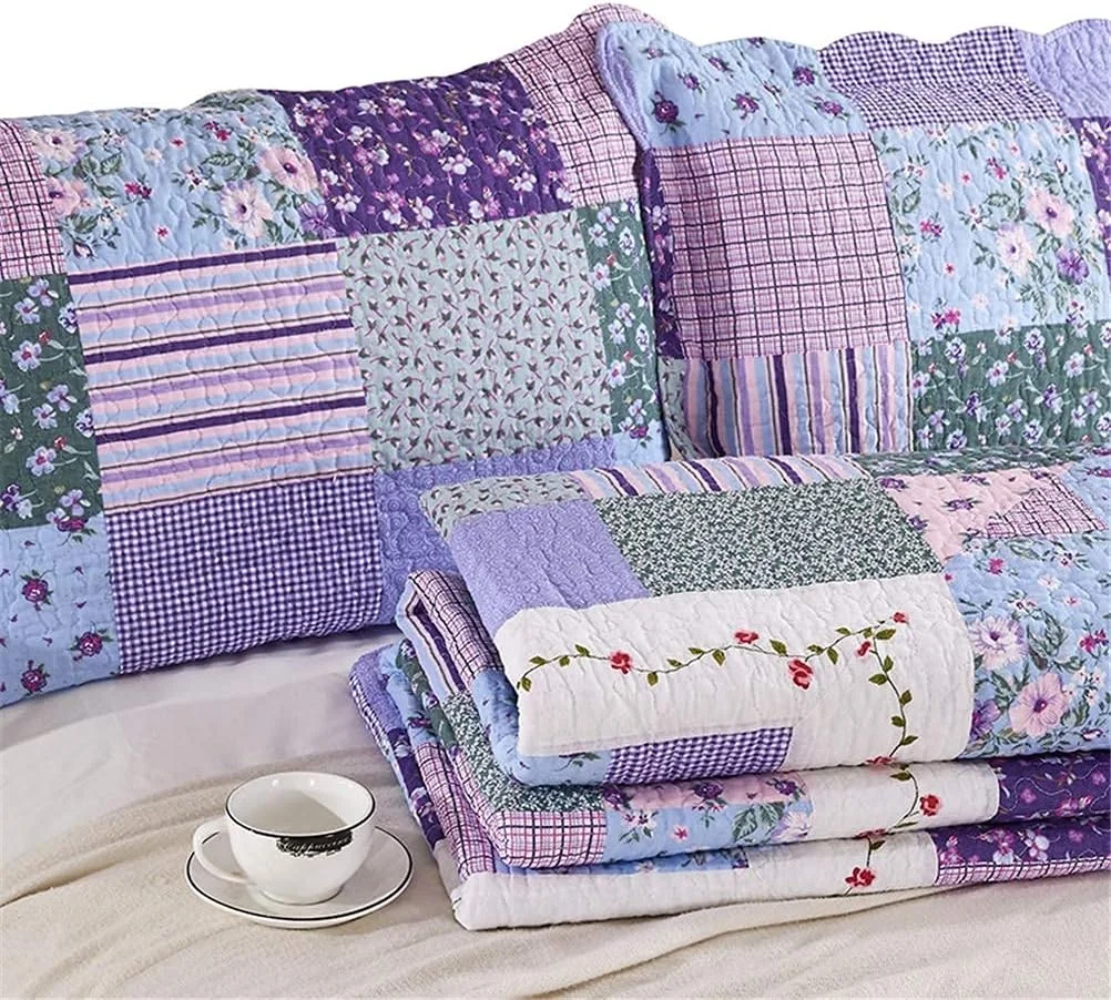 روتختی کینگ سایز طرح دار 230 در 250 سانتی متر، پنبه ای، طرح گل آمریکایی، روتختی و رولحافی دو رو، ست 3 تکه لحاف نرم با 2 عدد روبالشی