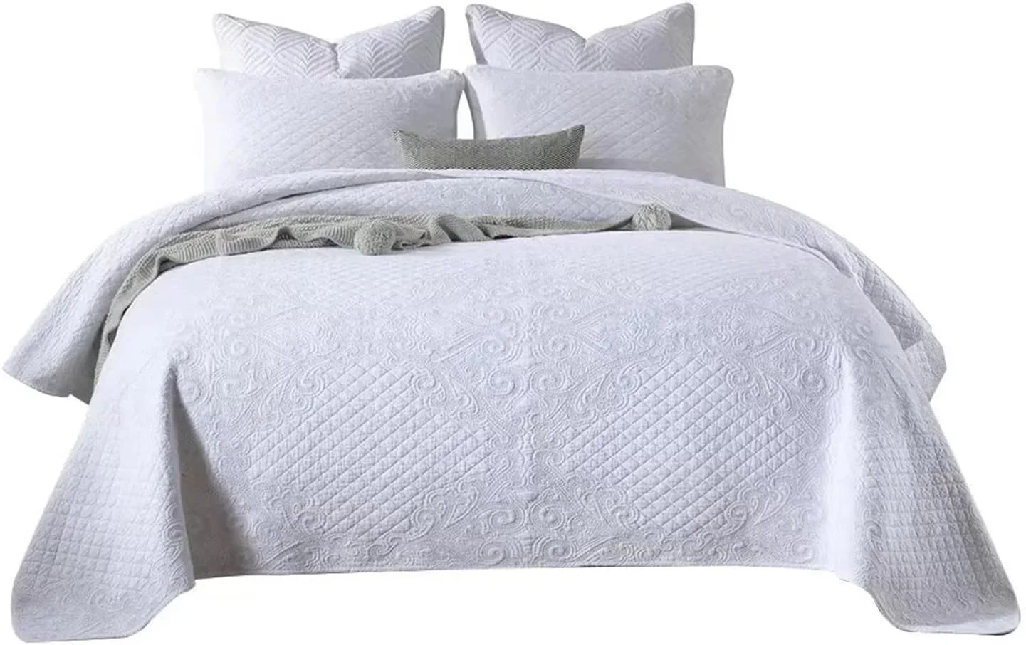 روتختی پنبه ای لوکس 3 تکه طرح چهارخانه، روکش لحاف تخت خواب دو نفره و روانداز تابستانی، روکش تشک، ست خواب لوکس (Bianco 3pcs 250cmx270cm)