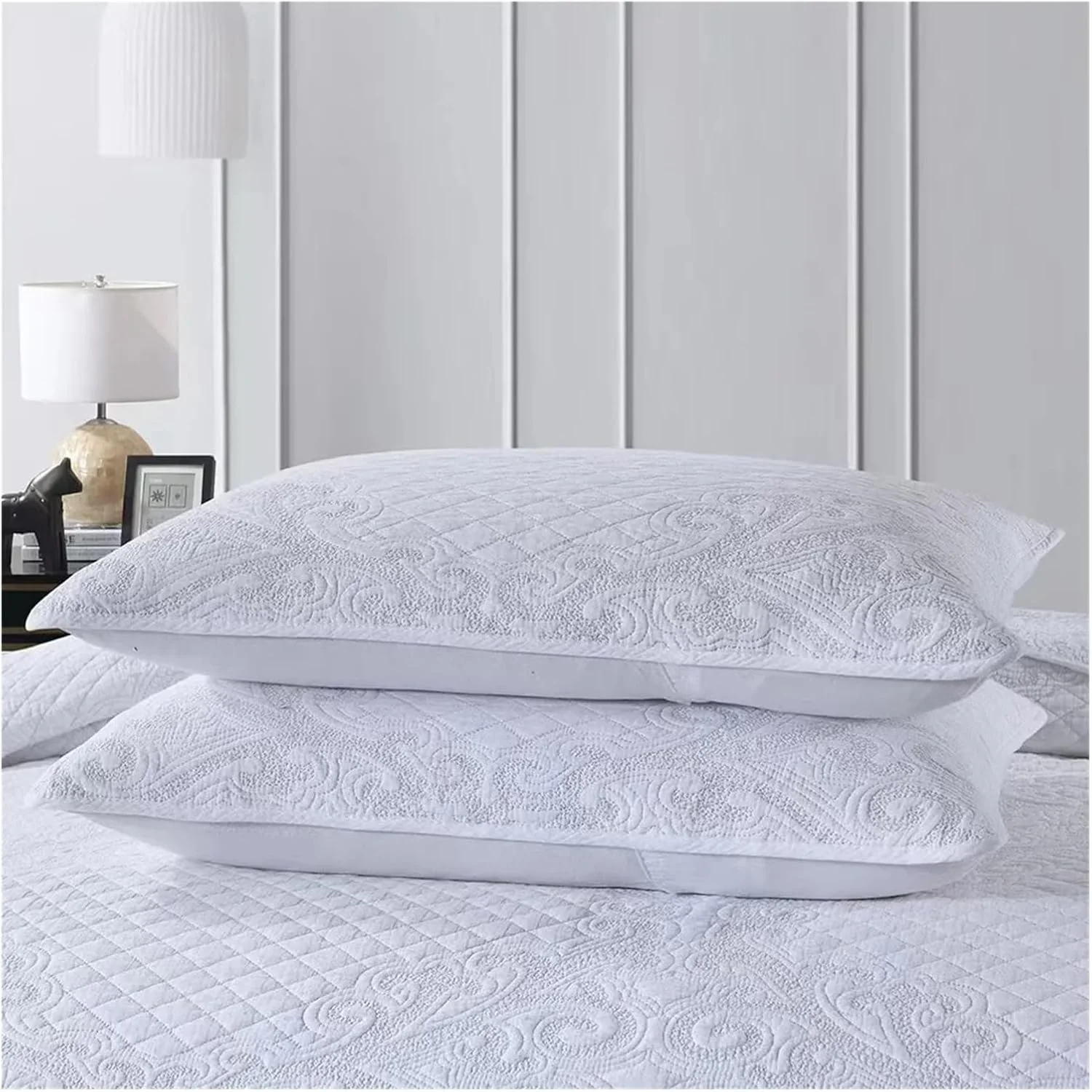 روتختی پنبه ای لوکس 3 تکه طرح چهارخانه، روکش لحاف تخت خواب دو نفره و روانداز تابستانی، روکش تشک، ست خواب لوکس (Bianco 3pcs 250cmx270cm)