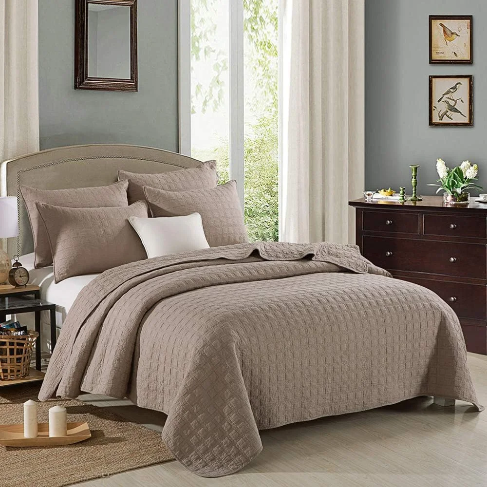 روتختی لحاف دوزی شده خاکستری سایز کینگ 230X250 سانتی متر، روانداز دو رو، ست لحاف پنبه ای، ست روتختی 3 تکه شامل روتختی + دو روبالشی، خاکستری-230X250CM