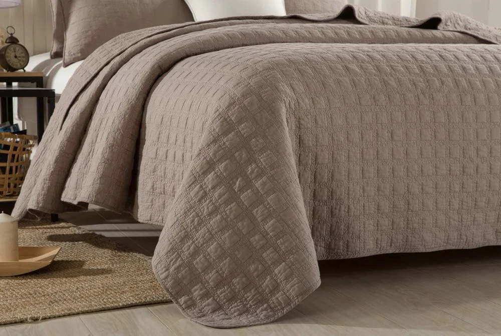 روتختی لحاف دوزی شده خاکستری سایز کینگ 230X250 سانتی متر، روانداز دو رو، ست لحاف پنبه ای، ست روتختی 3 تکه شامل روتختی + دو روبالشی، خاکستری-230X250CM