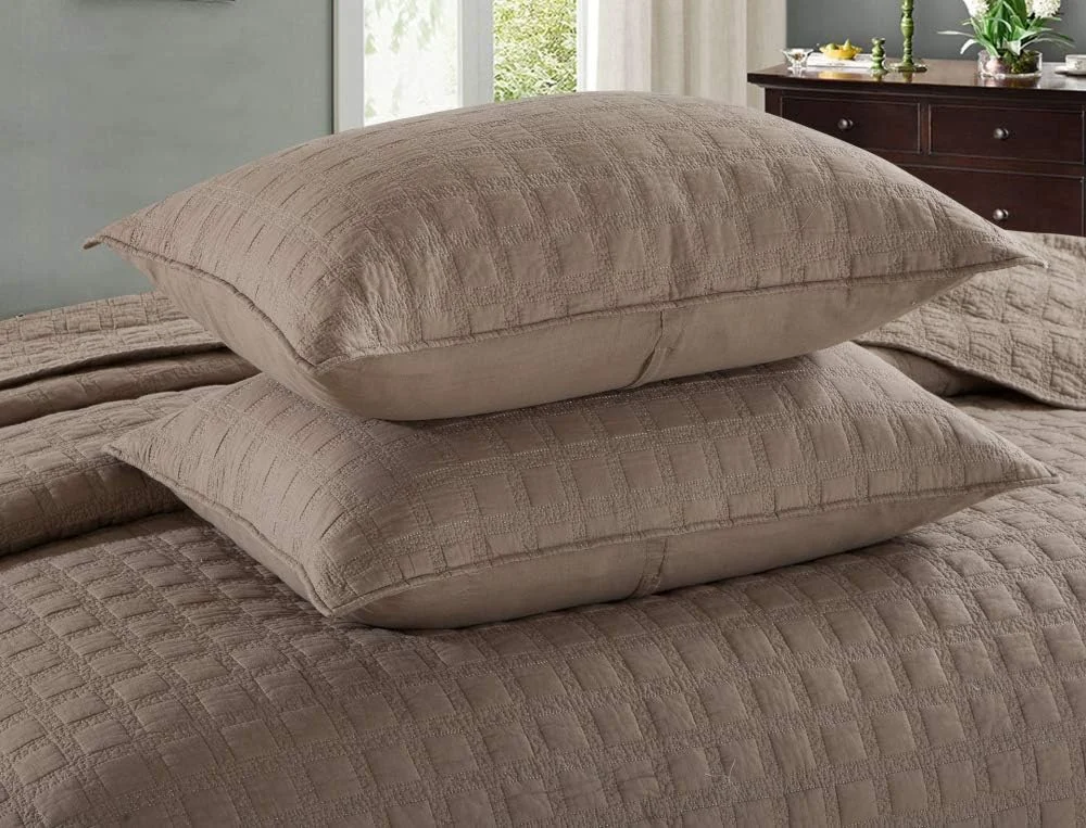 روتختی لحاف دوزی شده خاکستری سایز کینگ 230X250 سانتی متر، روانداز دو رو، ست لحاف پنبه ای، ست روتختی 3 تکه شامل روتختی + دو روبالشی، خاکستری-230X250CM