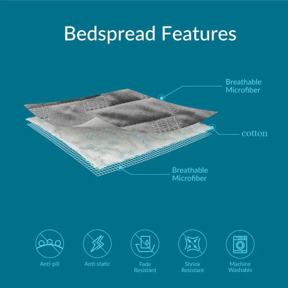 روتختی لحاف دوزی شده خاکستری سایز کینگ 230X250 سانتی متر، روانداز دو رو، ست لحاف پنبه ای، ست روتختی 3 تکه شامل روتختی + دو روبالشی، خاکستری-230X250CM