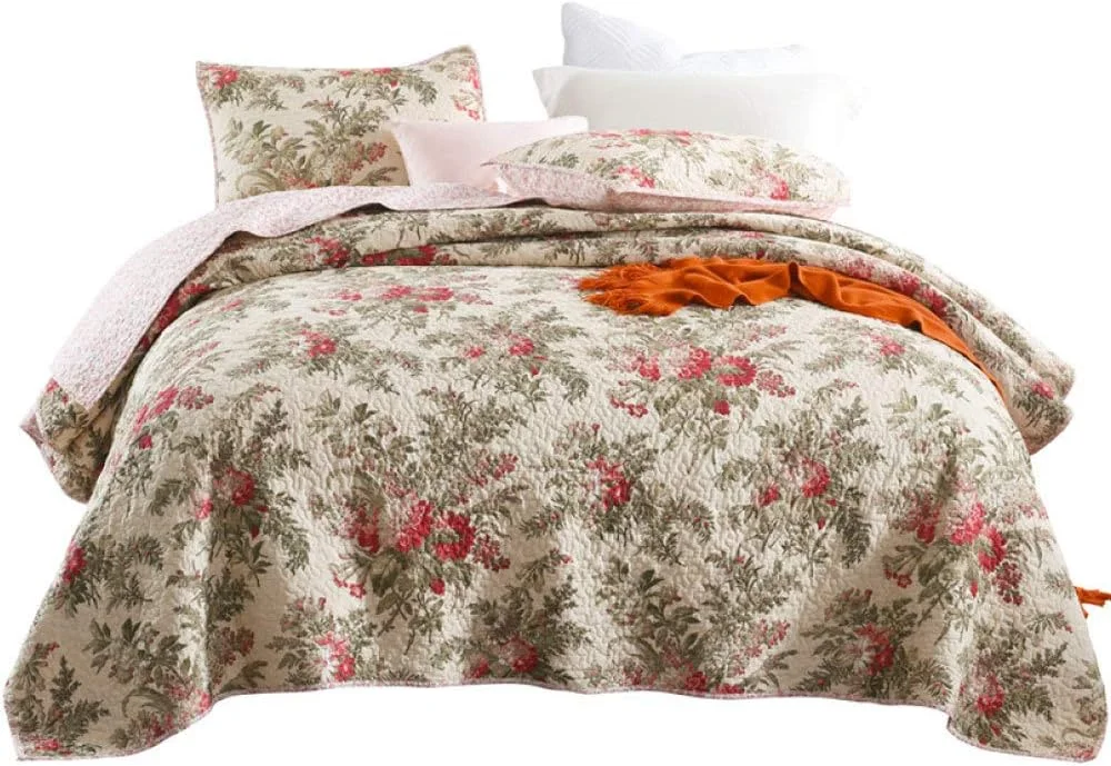 روتختی دو نفره لحافی با روکش تخت 230x250 سانتی متر، 100% پنبه، لحاف دوزی شده، ست ملحفه 3 تکه، پتوی تخت خواب برگشت پذیر، مناسب تمام فصول، ملحفه چند منظوره + 2 روبالشی 50x70 سانتی متر