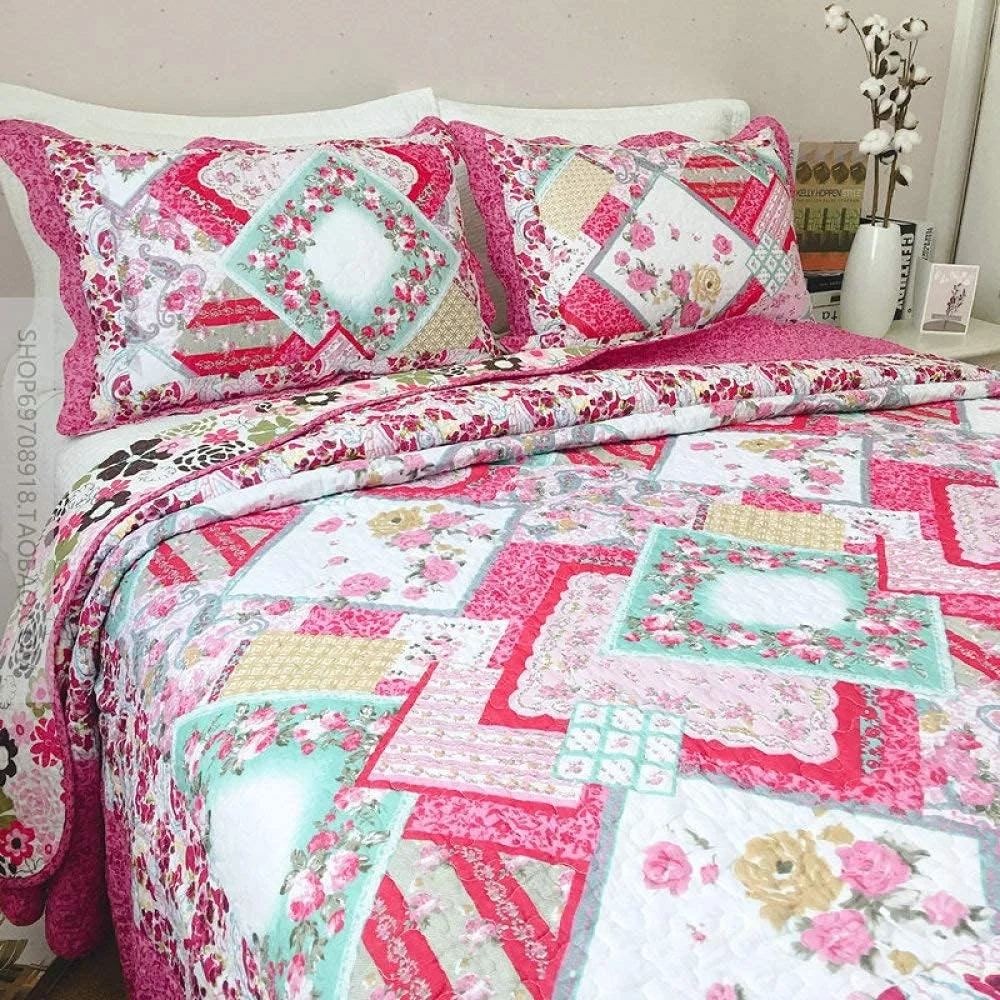 روتختی دو نفره کینگ سایز پنبه ای طرح دار لحافی روتختی یکپارچه یکپارچهسازی با سیستمعامل 225X250 سانتی متر روکش تخت پرتاب ملحفه سبک وزن تزئینی،-225X250 سانتی متر، Aj-king 225X250 سانتی متر