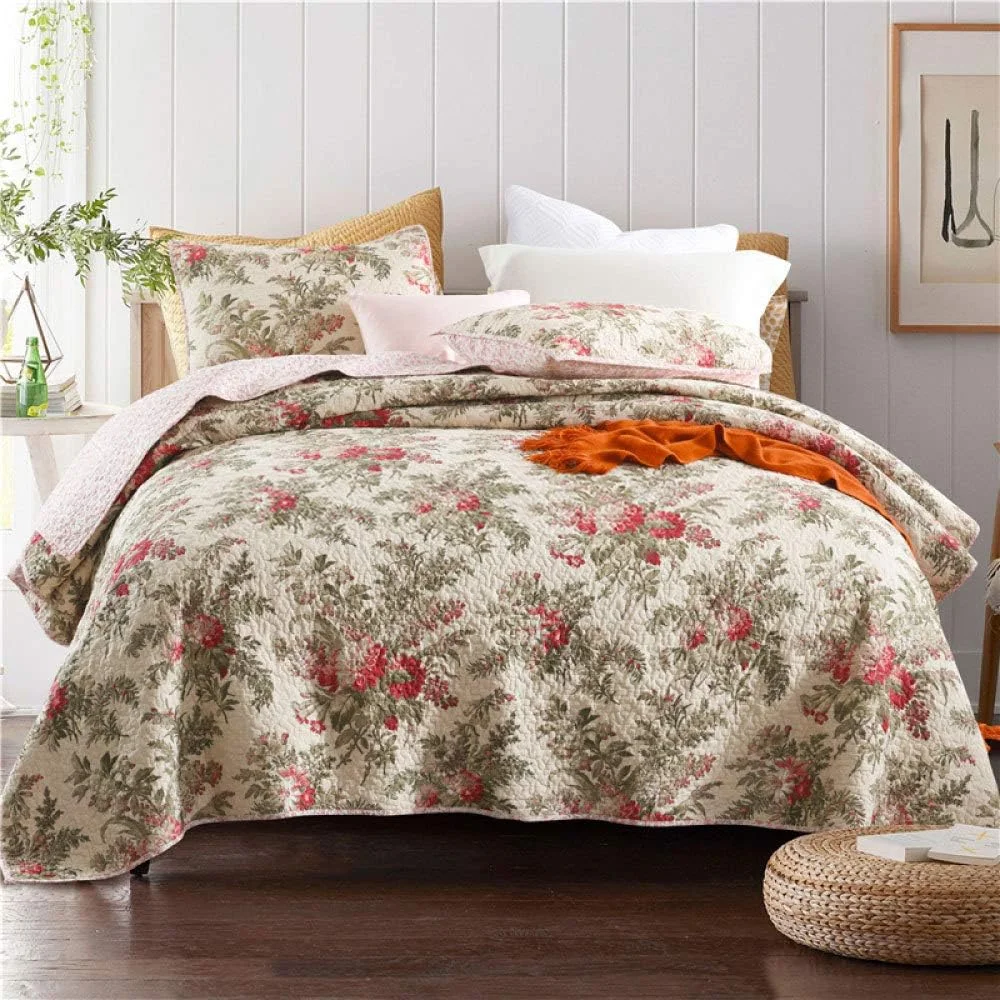 روتختی دو نفره لحافی با روکش تخت 230x250 سانتی متر، 100% پنبه، لحاف دوزی شده، ست ملحفه 3 تکه، پتوی تخت خواب برگشت پذیر، مناسب تمام فصول، ملحفه چند منظوره + 2 روبالشی 50x70 سانتی متر