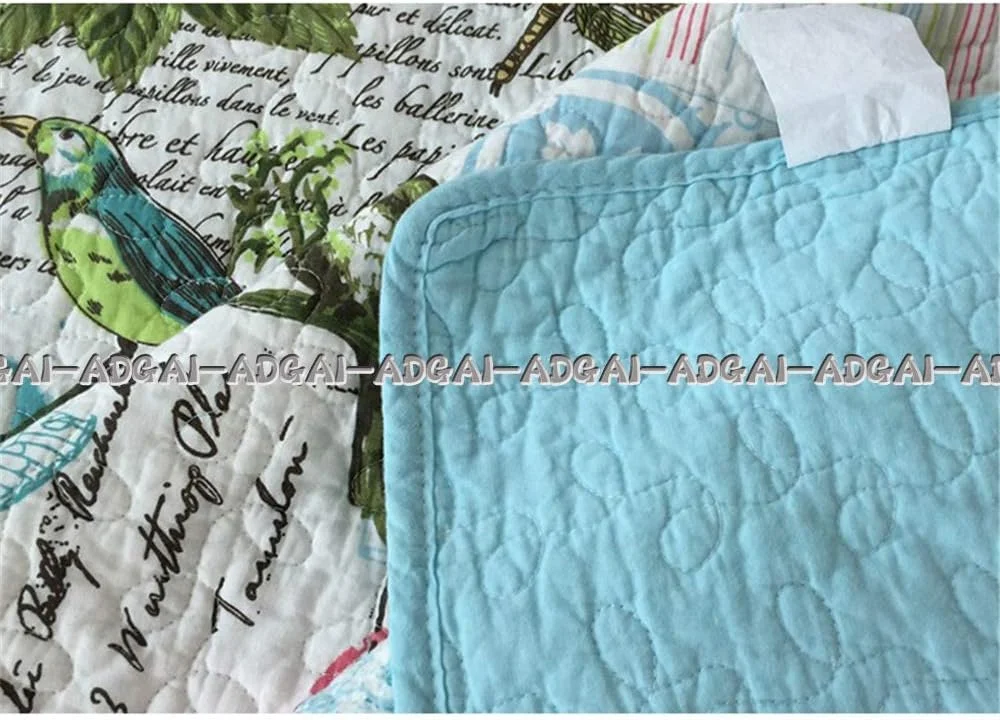 روتختی لحافی دو نفره سایز سوپر کینگ آبی رنگ 230x250 سانتی متر پنبه ای طرح پرنده و گل لحاف تکه دوزی شده روتختی روانداز تخت پتو با روبالشتی 3 تکه ست رختخواب