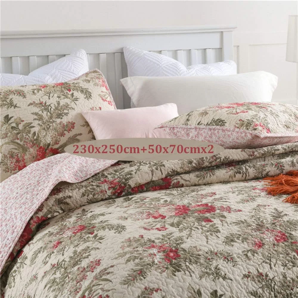 روتختی دو نفره لحافی با روکش تخت 230x250 سانتی متر، 100% پنبه، لحاف دوزی شده، ست ملحفه 3 تکه، پتوی تخت خواب برگشت پذیر، مناسب تمام فصول، ملحفه چند منظوره + 2 روبالشی 50x70 سانتی متر