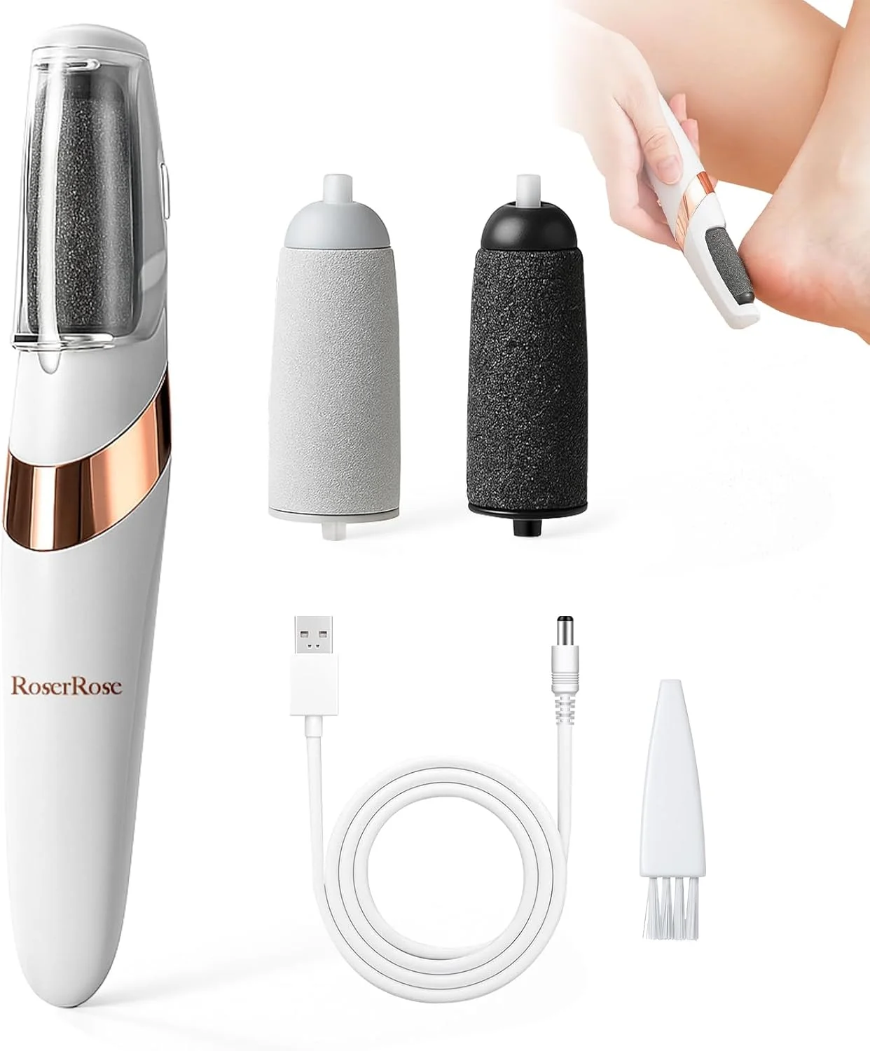 RoserRose Callus File, Foot File, Electric Callus Remover Feet, Electric Callus Remover Feet, Pedicure Set, Foot Care Electric with 2 Grinding Heads, 2 Speeds & LED Light RoserRose Callus File, Foot File, Electric Callus Remover Feet, Electric Callus Remover Feet, Pedicure Set, Foot Care Electric with 2 Grinding Heads, 2 Speeds & LED Light